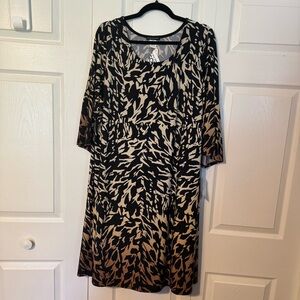 Intriguing Threads Black and Tan 3/4 Sleeve Scoop Neck Midi Sundress size 20p